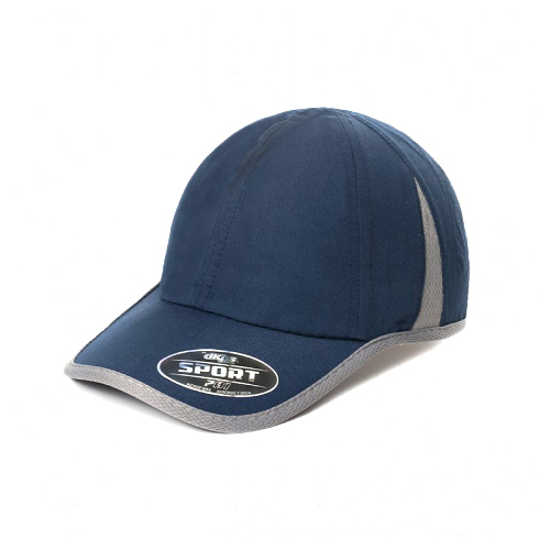 D000701, Gorra Sport. 6 Gajos. Respiraderos laterales triangulares de jersey. Contorno lineal en contraste. Ajuste de velcro con hebilla plástica. Etiqueta autoadherible de modelo en visera.