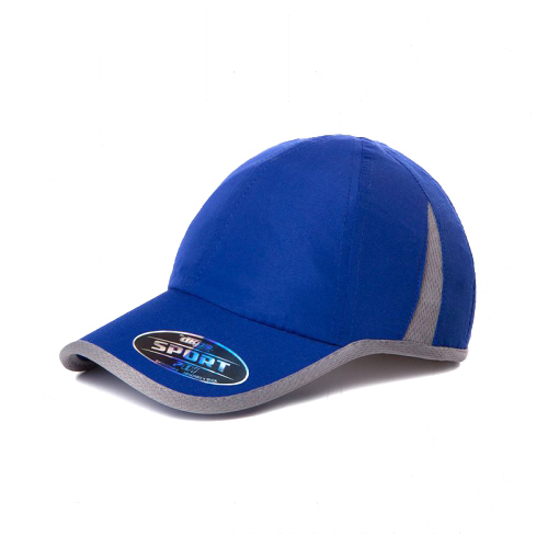 D000701, Gorra Sport. 6 Gajos. Respiraderos laterales triangulares de jersey. Contorno lineal en contraste. Ajuste de velcro con hebilla plástica. Etiqueta autoadherible de modelo en visera.