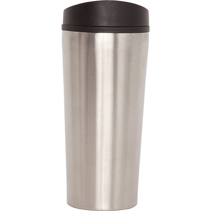 vas-bis, Vaso Bistro. Vaso Térmico de acero Inoxidable 500 ml. Interior en plástico negro. Tapa con cierre a presión y boquilla de seguridad. Se entrega en caja de cartón individual. Lavar antes de usar.