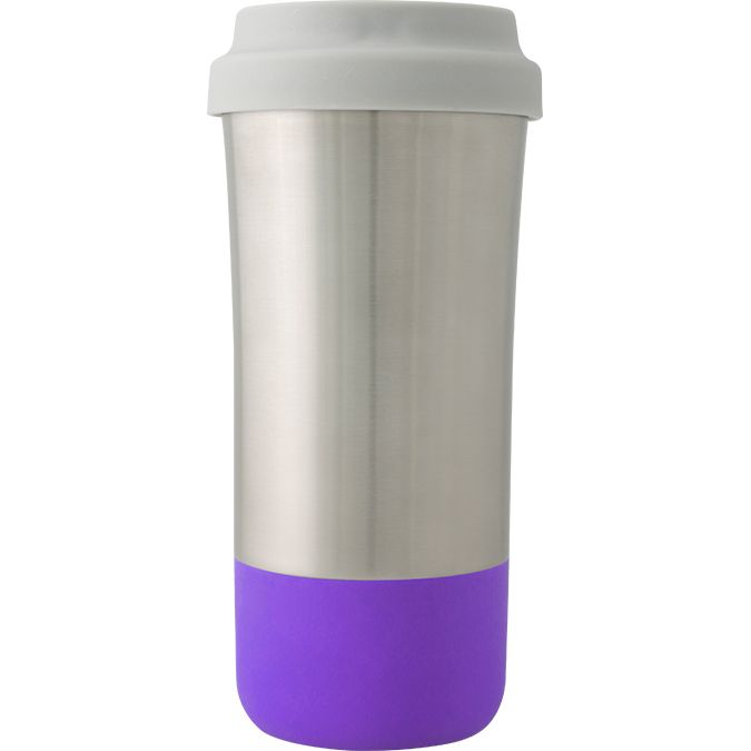 vas-fun, Vaso térmico de acero inoxidable e interior plástico de 500 ml. Base de silicón hipoalergénico (colores varios). Tapa con cierre de Rosca y boquilla de seguridad. Se entrega en caja de cartón individual. Lavar antes de usar.