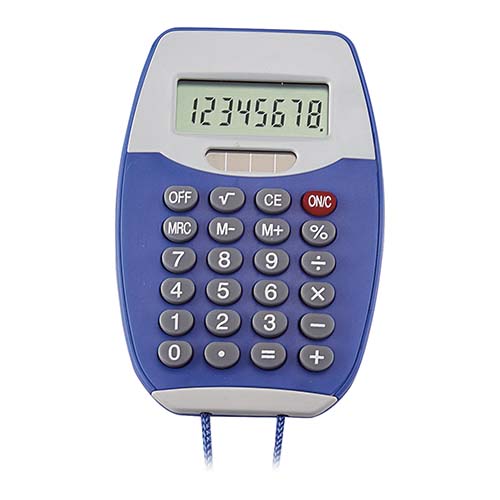 CT 150, CALCULADORA COLGABLE ENCORE. Calculadora de 8 dígitos. Incluye cordón de 48 cm. Batería solar.