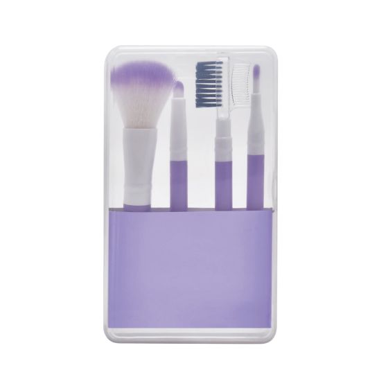 DAM 029, SET DE BROCHAS FURELA. Estuche de plástico con 1 brocha para sombras, 1 brocha para labios, 1 brocha para rubor y 1 peine para cejas y pestañas.