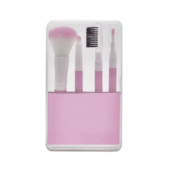 DAM 029, SET DE BROCHAS FURELA. Estuche de plástico con 1 brocha para sombras, 1 brocha para labios, 1 brocha para rubor y 1 peine para cejas y pestañas.