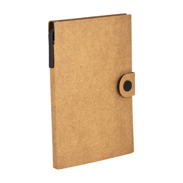 HL 016, LIBRETA JOG. Libreta de 50 Hojas blancas. Incluye broche para cerrar. notas adheribles de diferentes colores y Bolígrafo ECOLÓGICO.