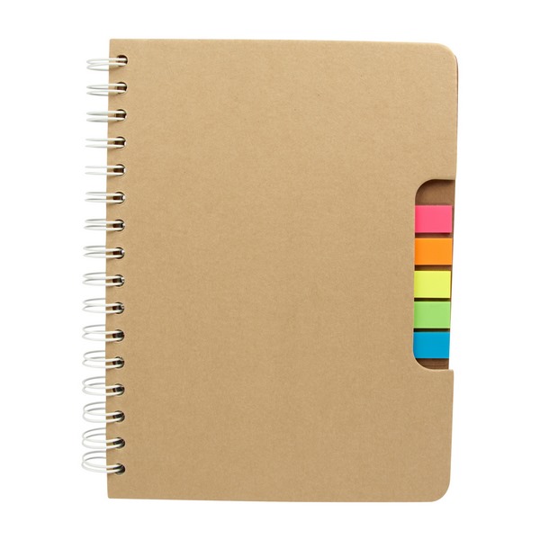 HL 1100, LIBRETA JOLIET. Libreta de 100 Hojas de raya. Incluye notas adheribles en 5 colores. Bolígrafo ECOLÓGICO y espiral metálico doble.