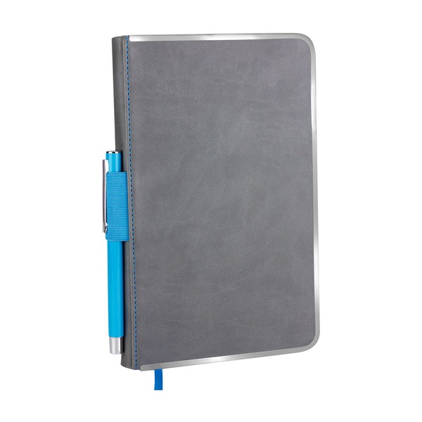 HL 9010, LIBRETA ISAR. Libreta con 96 Hojas de raya. Con borde metálico para protección de extremos. incluye elástico y Bolígrafo metálico.