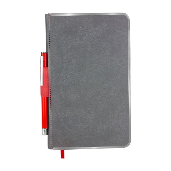 HL 9010, LIBRETA ISAR. Libreta con 96 Hojas de raya. Con borde metálico para protección de extremos. incluye elástico y Bolígrafo metálico.