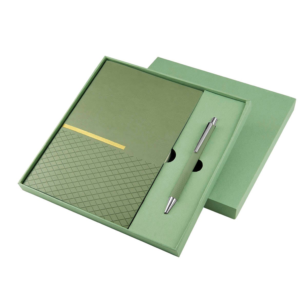 HL 9063, Set de Libreta ZLATNA. Elegante set que incluye, libreta con 96 hojas a raya. Cubierta de curpiel con detalles en termograbado y separador de hojas que le porporcionan un toque sofisticado y elegente. Incluye un bolígrafo metálico con terminado tipo rubber y sistema push. Caja de regalo incluida.