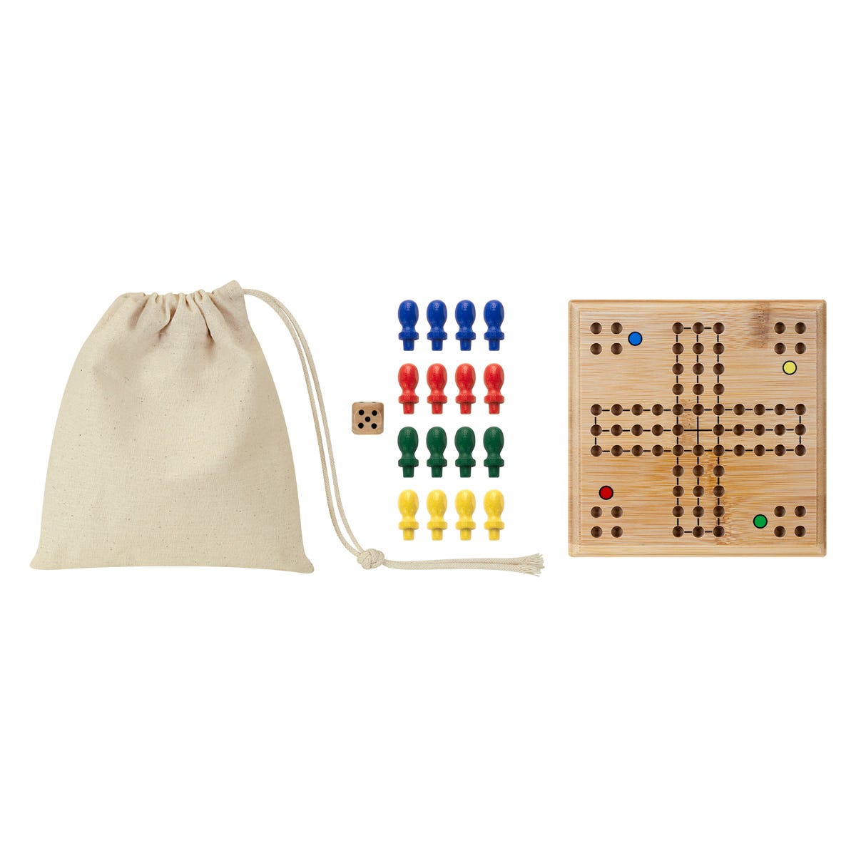 JM 115, Mini Juego AKBAR. Entretenido juego de mesa fabricado en madera. Contiene un tablero, 16 fichas de plástico de 4 colores diferentes y un dado. Para participar entre 2 y 4 jugadores. Incluye práctica bolsita de algodón para guardar las fichas. El bambú es un producto natural el cual puede presentar variaciones en tonalidades y vetas.