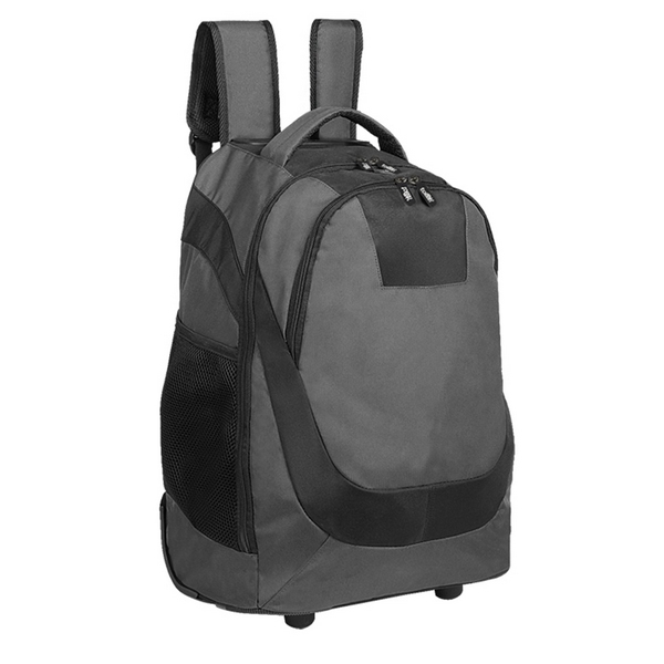 SIN 143, MOCHILA TROLLEY POLUX. Mochila con bolsa frontal con compartimento. aditamento especial para audífonos. compartimento para resguardo de tirantes. dos bolsas laterales de red y espacio para laptop.