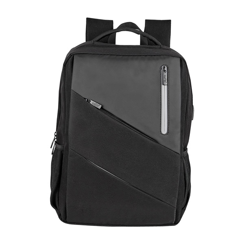 SIN 401, MOCHILA BABEL. Mochila con salida USB. se requiere conectar a batería portátil) para cargar smartphone. Compartimento interno para laptop y tablet, organizador de documentos, bolsa frontal inclinada con cierre y bolsa con cierre con tira reflejante, 2 bol)