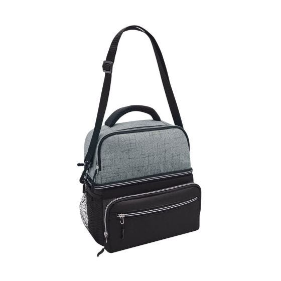 SIN 501, HIELERA GALO. Hielera con interior plastificado impermeable. Bolsa frontal con cierre, bolsas laterales de red y correa ajustable acojinada.