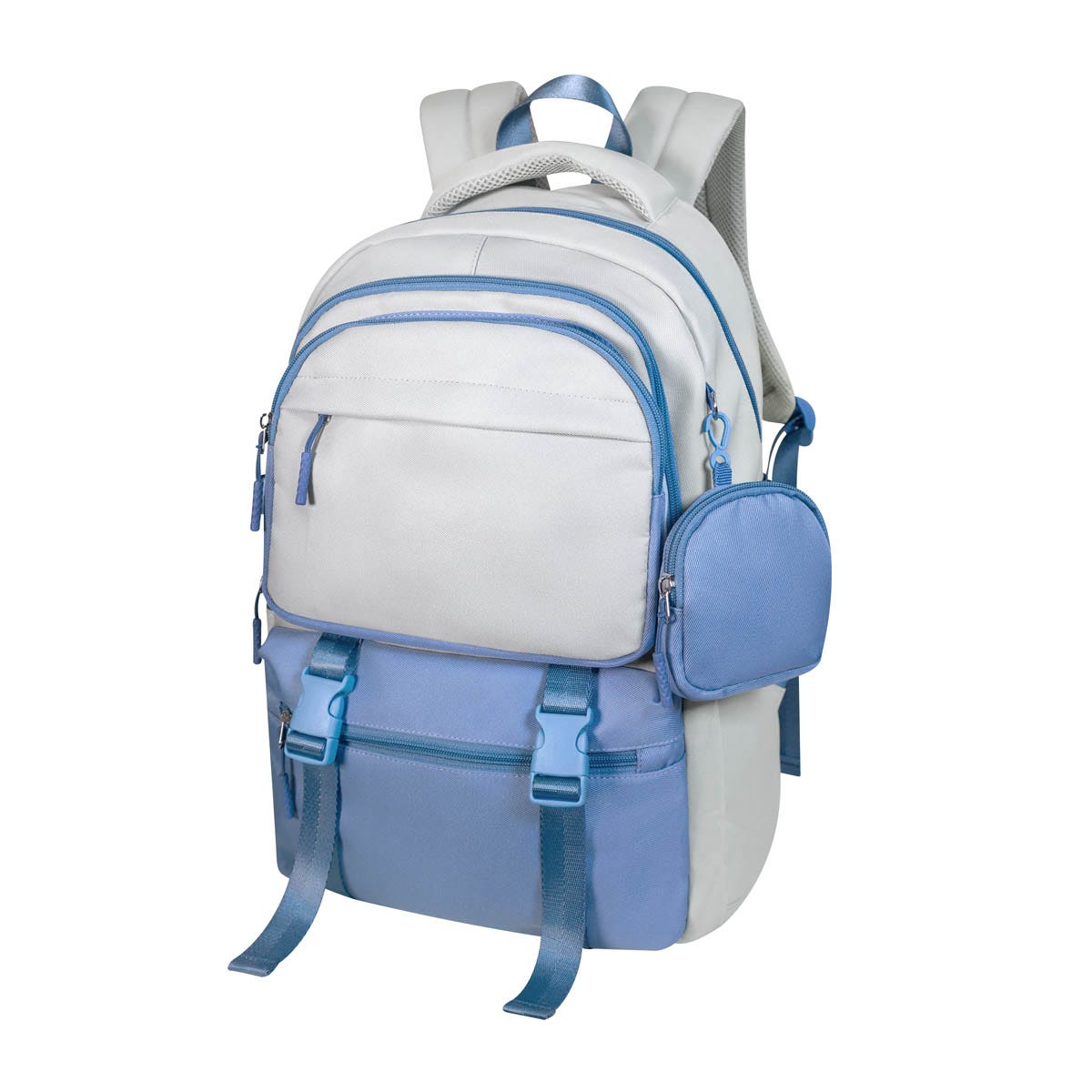 SIN 539, Mochila DOBRE. Mochila estilo casual. Incluye monedero desmontable. Su compartimento principal cuenta con un separador especial para laptop de hasta 15 pulgadas. Al frente, incluye un bolsillo amplio con cierre y, adicional, dos bolsillos pequeños, ideales para llevar artículos esenciales. Su detalle de broches al frente, permiten mantener seguras tus pertenencias y le agregan un toque de estilo. Cuenta con un bolsillo en cada costado, para llevar una botella de agua o incluso un paraguas. Además, sus cintas ajustables permiten reducir o expandir el tamaño para adecuarlo a tus necesidades. En la parte trasera, cuenta con un bolsillo invisible de seguridad, que mantendrá seguros tus objetos de valor. Adicional, cuenta con una banda para trolley que facilitará llevarla con