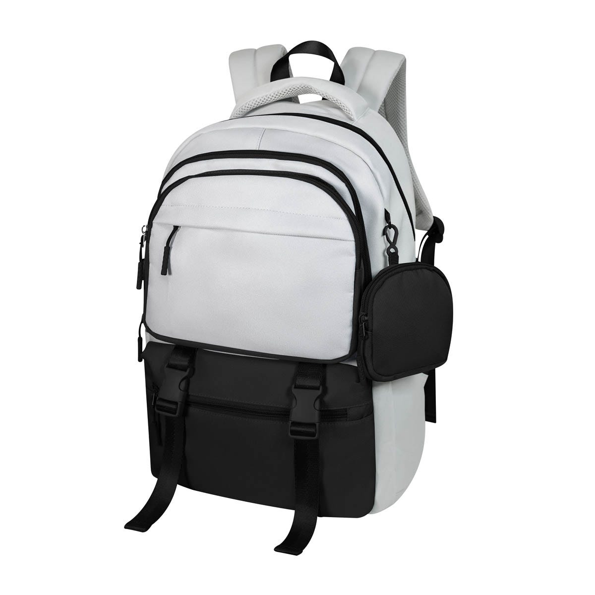 SIN 539, Mochila DOBRE. Mochila estilo casual. Incluye monedero desmontable. Su compartimento principal cuenta con un separador especial para laptop de hasta 15 pulgadas. Al frente, incluye un bolsillo amplio con cierre y, adicional, dos bolsillos pequeños, ideales para llevar artículos esenciales. Su detalle de broches al frente, permiten mantener seguras tus pertenencias y le agregan un toque de estilo. Cuenta con un bolsillo en cada costado, para llevar una botella de agua o incluso un paraguas. Además, sus cintas ajustables permiten reducir o expandir el tamaño para adecuarlo a tus necesidades. En la parte trasera, cuenta con un bolsillo invisible de seguridad, que mantendrá seguros tus objetos de valor. Adicional, cuenta con una banda para trolley que facilitará llevarla con