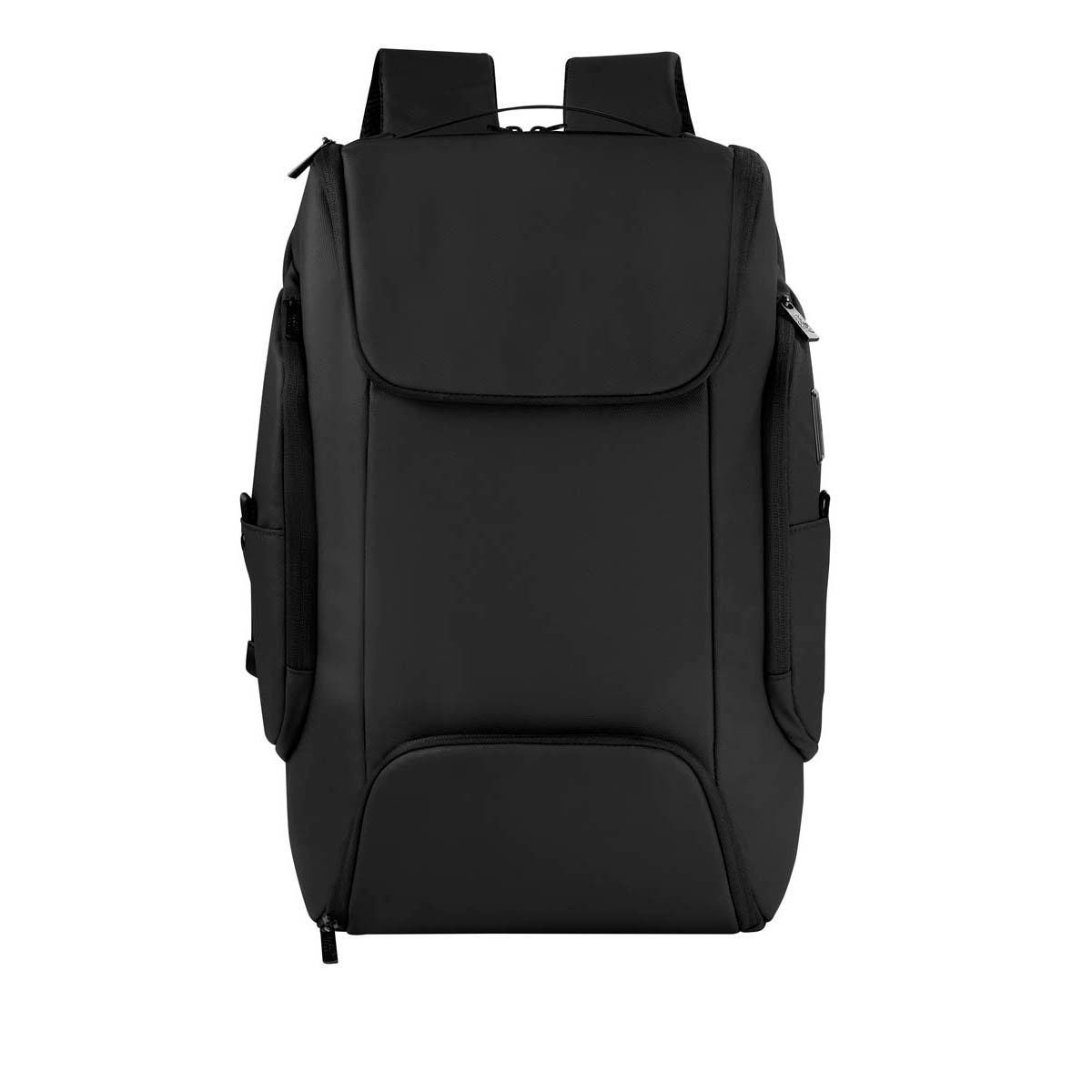 SIN 560, Mochila KAVINN. Mochila ejecutiva fabricada con material resistente de alta calidad. Sus acabados refinados y atención al detalle la convierten en un accesorio de alta gama, ideal para ejecutivos que exigen lo mejor en estilo y rendimiento. Su compartimento principal incluye separador acolchado para laptop de hasta 15pulgadas y separador para tablet. En el bolsillo lateral izquierdo, incluye un llavero tipo yoyo con gancho. El bolsillo lateral derecho incluye un puerto USB-C para carga de dispositivos. En la parte inferior, tiene un bolsillo adicional para accesorios pequeños y como complemento adicional, en la parte posterior incluye un bolsillo de seguridad para objetos de valor. Asas acolchadas, ajustables, que brindan soporte y comodidad. Finalmente cuenta con una banda para utilizar en trolle