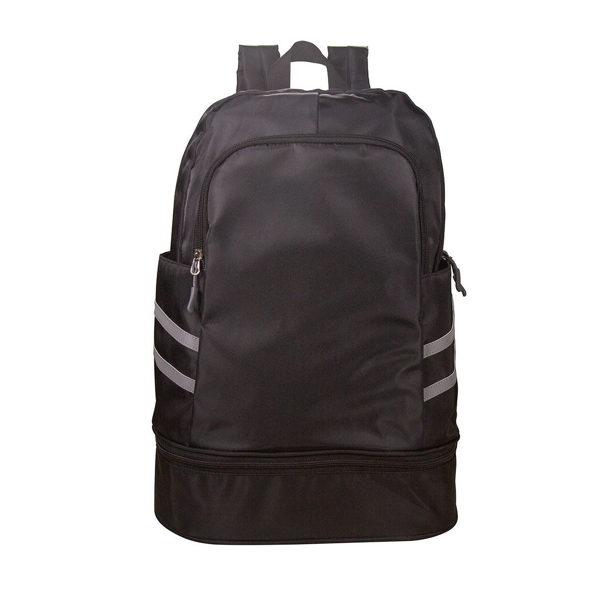 SIN 714, MOCHILA COLOMBO. Mochila casual para acompañar tu estilo de vida activo. Su diseño cuenta con un compartimento principal equipado con separación de malla, ideal para tu computadora u otros accesorios, además de dos pequeños bolsillos de malla para objetos pequeños esenciales. Su bolsillo frontal con forro impermeable, te permite separar ropa mojada del resto de los accesorios, una buena solución para los amantes del deporte. Además, para mayor practicidad, hemos añadido dos bolsillos laterales para un acceso rápido a tus pertenencias, así como un compartimento inferior dedicado al calzado, manteniendo tus zapatos separados del resto de tus cosas. En la parte trasera, se incorpora un mini bolsillo especial para tus objetos de valor