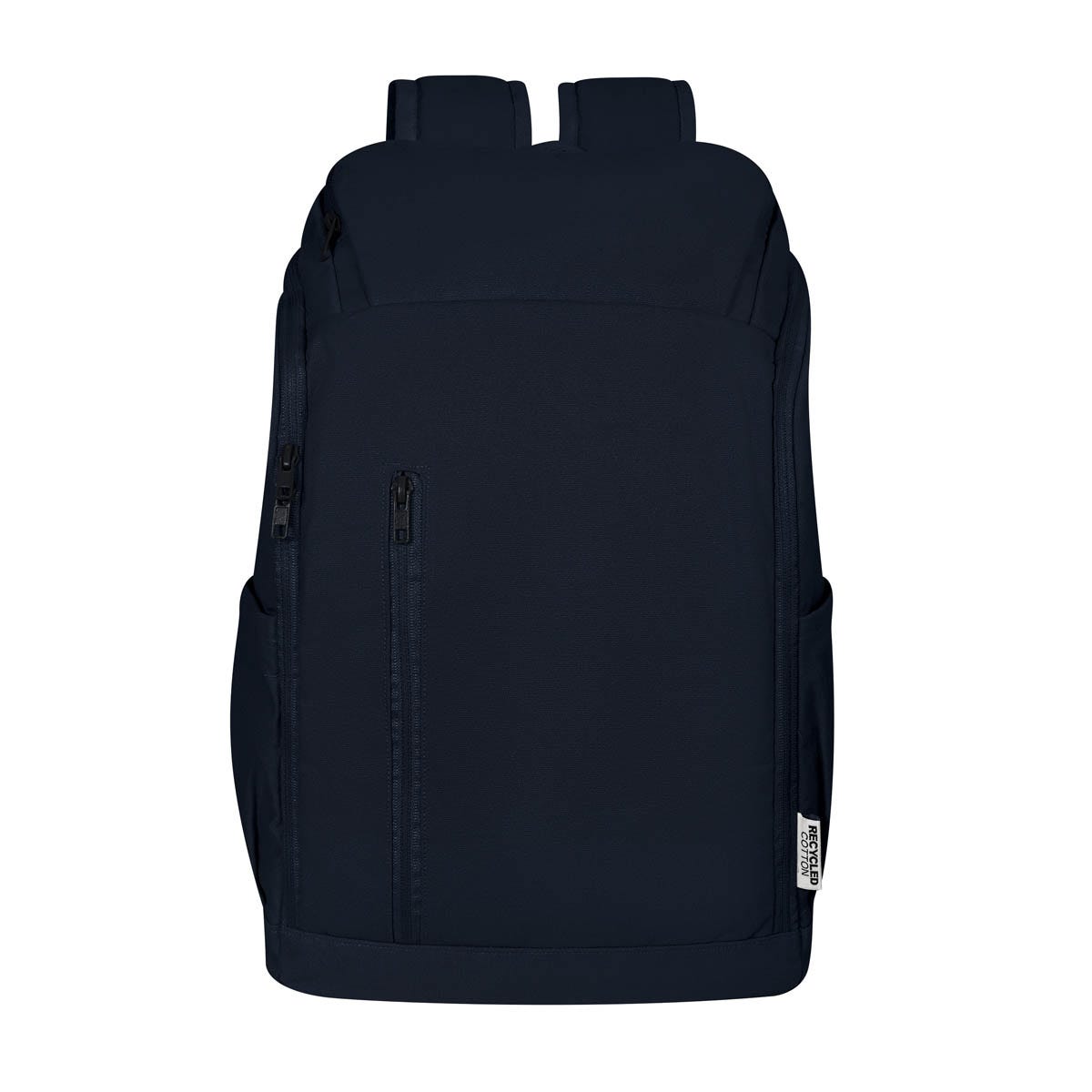 SIN 906, Mochila BAUM. Mochila ecológica de algodón reciclado, el balance perfecto entre sustentabilidad y funcionalidad que la hacen tu compañera perfecta para tu día a día. Equipada con un compartimento acolchado para laptop en el bolsillo principal, un bolsillo frontal con cierre, un práctico bolsillo superior para objetos pequeños y dos bolsillos laterales para una organización impecable. Además, su banda en la parte trasera te permite adaptarla fácilmente a tu trolley.