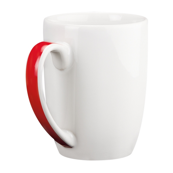 TAZ 002, TAZA DOLCE. Taza de cerámica blanca con asa de color. Venta caja cerrada de 36 piezas.