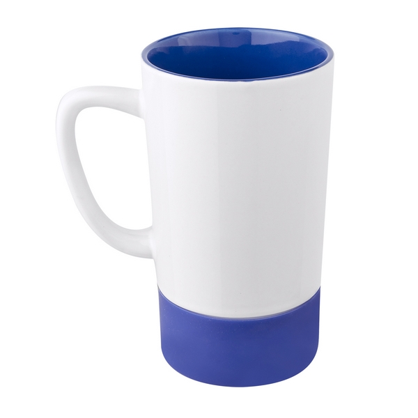 TAZ 027, TAZA GILLEN. Taza de cerámica con base de silicón. Exterior blanco e interior de color. Incluye caja individual. No usar en microondas ni lavavajillas.