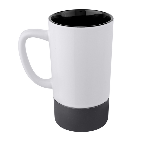 TAZ 027, TAZA GILLEN. Taza de cerámica con base de silicón. Exterior blanco e interior de color. Incluye caja individual. No usar en microondas ni lavavajillas.