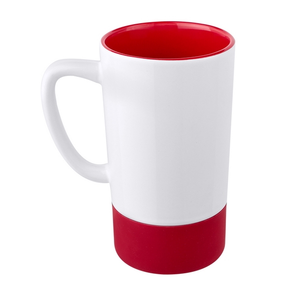 TAZ 027, TAZA GILLEN. Taza de cerámica con base de silicón. Exterior blanco e interior de color. Incluye caja individual. No usar en microondas ni lavavajillas.