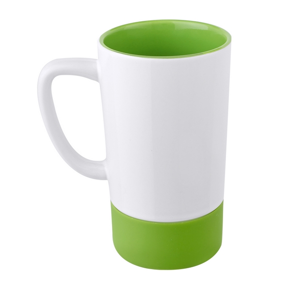 TAZ 027, TAZA GILLEN. Taza de cerámica con base de silicón. Exterior blanco e interior de color. Incluye caja individual. No usar en microondas ni lavavajillas.