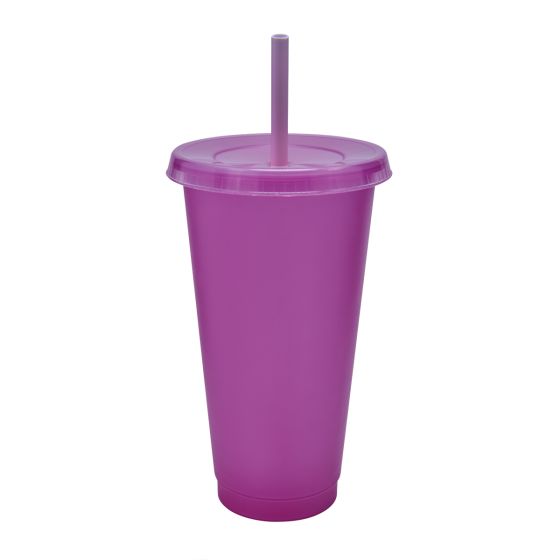 TMPS 744, VASO JAS. Vaso promocional de plástico con tapa push y popote.