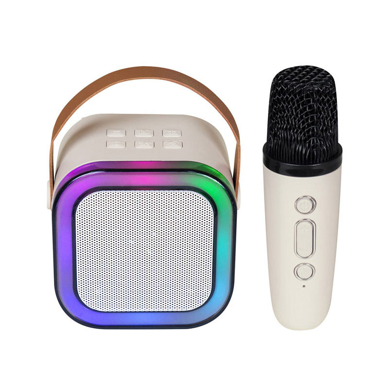 Z 020, Bocina KARAOKE IDOL. Bocina con tecnología bluetooth 5.3. Potencia 5 W. Batería recargable con capacidad de 800 mAh que otorga un tiempo de reproducción de 3 a 4 horas. Alcance de conexión de 10 metros. Incluye marco de luz LED con botón independiente para cambiar o ajustar el efecto o color. Además, agrega un micrófono que se sincroniza automáticamente a la bocina, lo que te permitirá cantar tus canciones favoritas y divertirte ya que se puede modificar la agudeza de las voces. Puerto de conexión tipo C y USB, conexión para cable auxiliar 3.5 y ranura para tarjeta TF. Incluye cable con conector tipo C y caja individual.