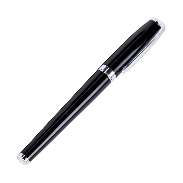 BL-011, Pluma promocionalmetálico Roller Ball en estuche de metal y tinta negra.