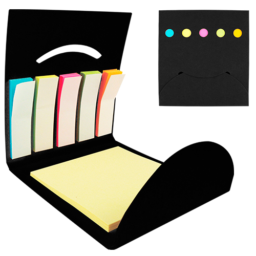 DK-046, Kit ecologico turin de notas adhesivas (25 hojas) y banderitas de colores (125 en 5 colores), colores: negro, blanco y carton