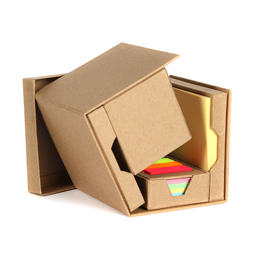 DK-065, Cubo ecologico con 250 hojas para notas, 100 banderas adheribles (25 pz / color); porta tarjetas, celular y boligrafos. sistema de cerrado mediante una manga de carton