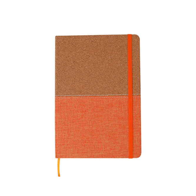 LB-062, LIBRETA BI TONO CON PASTA DE CORCHO Y POLIESTER, COLORES: AZUL, ROJO, NARANJA, GRIS Y VERDE.