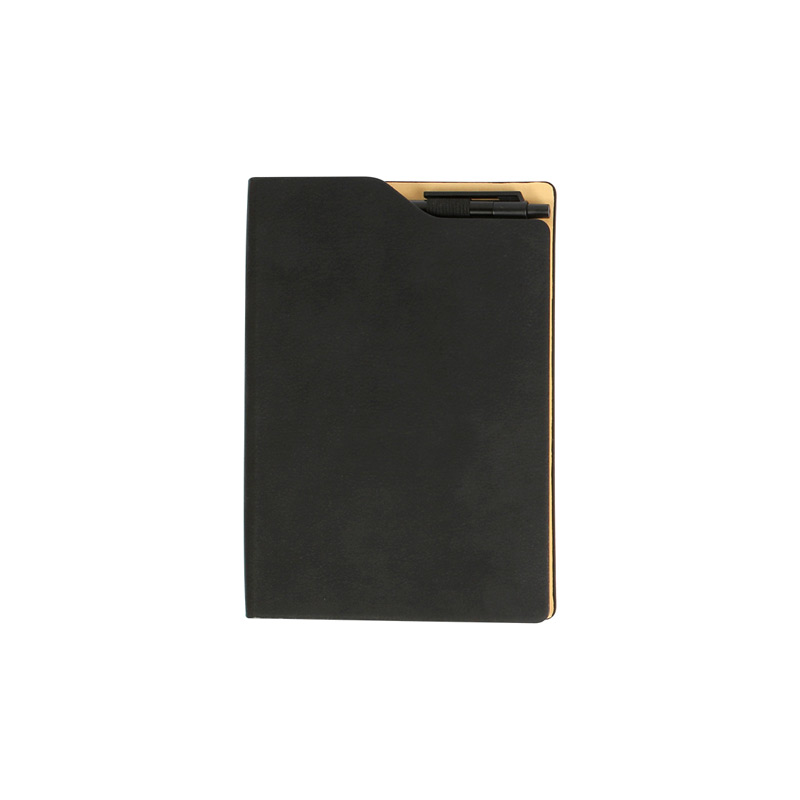 LB-087, Libreta con bolígrafo, fabricada en PU, tamaño A5, con 80 hojas, y elástico para sostener bolígrafo.