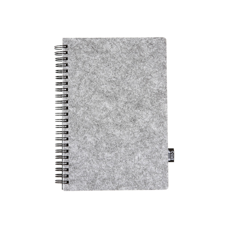 LB-089, Libreta Bellaria. Libreta con espiral fabricada en RPET, porta pluma, tamaño A5 con 80 hojas de 70 gramos cada una y páginas blancas rayadas.