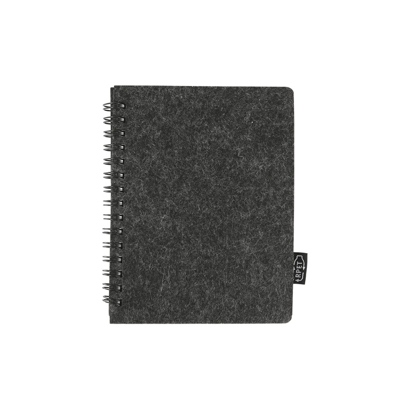 LB-095, Libreta Bugibba. Libreta ecológica con diseño de espiral y cubierta fabricada en fieltro RPET. Incluye 80 hojas, peso de 70 gramos. Hojas rayadas.