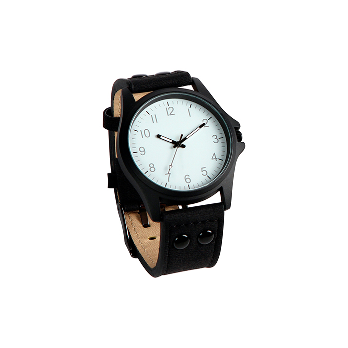 RP-061, Reloj de pulso unisex con caja metálica correa en semi piel.