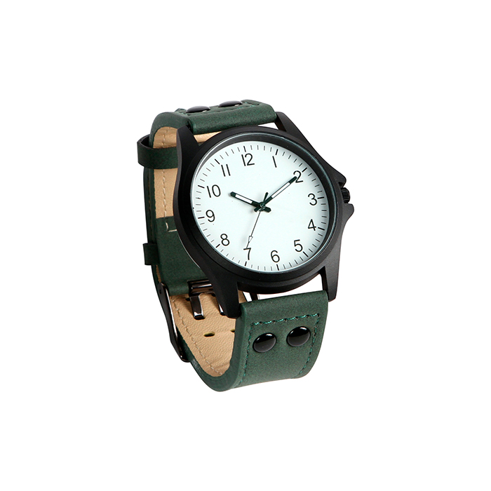 RP-061, Reloj de pulso unisex con caja metálica correa en semi piel.