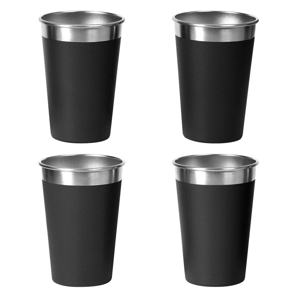 ST-026, SET DE 4 VASOS APILABLES, FABRICADOS EN ACERO INOXIDABLE. CAPACIDAD 500 ML. COLOR NEGRO