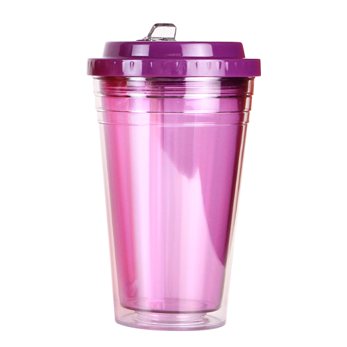 TE-028, Vaso translucido fabricado en plástico san con doble pared y tapa de polipropileno, capacidad de 530 ml. colores: azul, morado, rojo, negro, naranja y verde