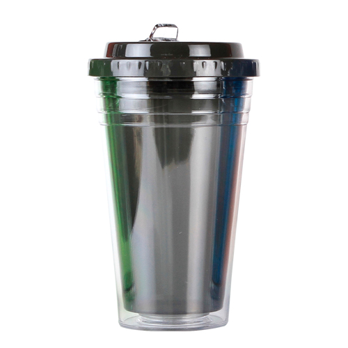 TE-028, Vaso translucido fabricado en plástico san con doble pared y tapa de polipropileno, capacidad de 530 ml. colores: azul, morado, rojo, negro, naranja y verde