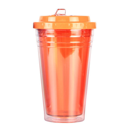 TE-028, Vaso translucido fabricado en plástico san con doble pared y tapa de polipropileno, capacidad de 530 ml. colores: azul, morado, rojo, negro, naranja y verde