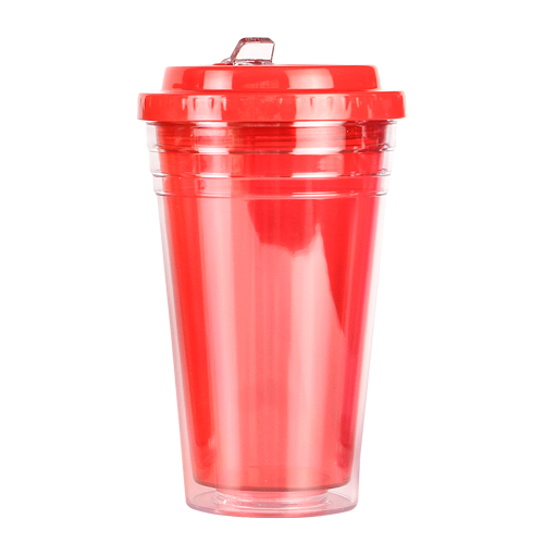 TE-028, Vaso translucido fabricado en plástico san con doble pared y tapa de polipropileno, capacidad de 530 ml. colores: azul, morado, rojo, negro, naranja y verde