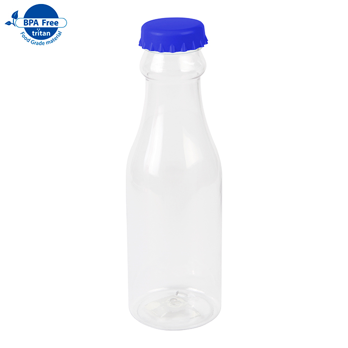 TE-036, Botella transparente de plástico tritan con tapa tipo corcholata, capacidad de 500 ml., colores de tapa: azul, negro, rojo, naranja, morado y verde