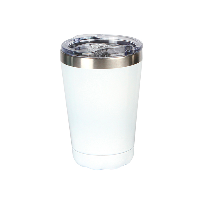 TE-062, Vaso fabricado en acero inoxidable con doble pared y tapa de plástico, capacidad 9 onzas ( 260 ml ).