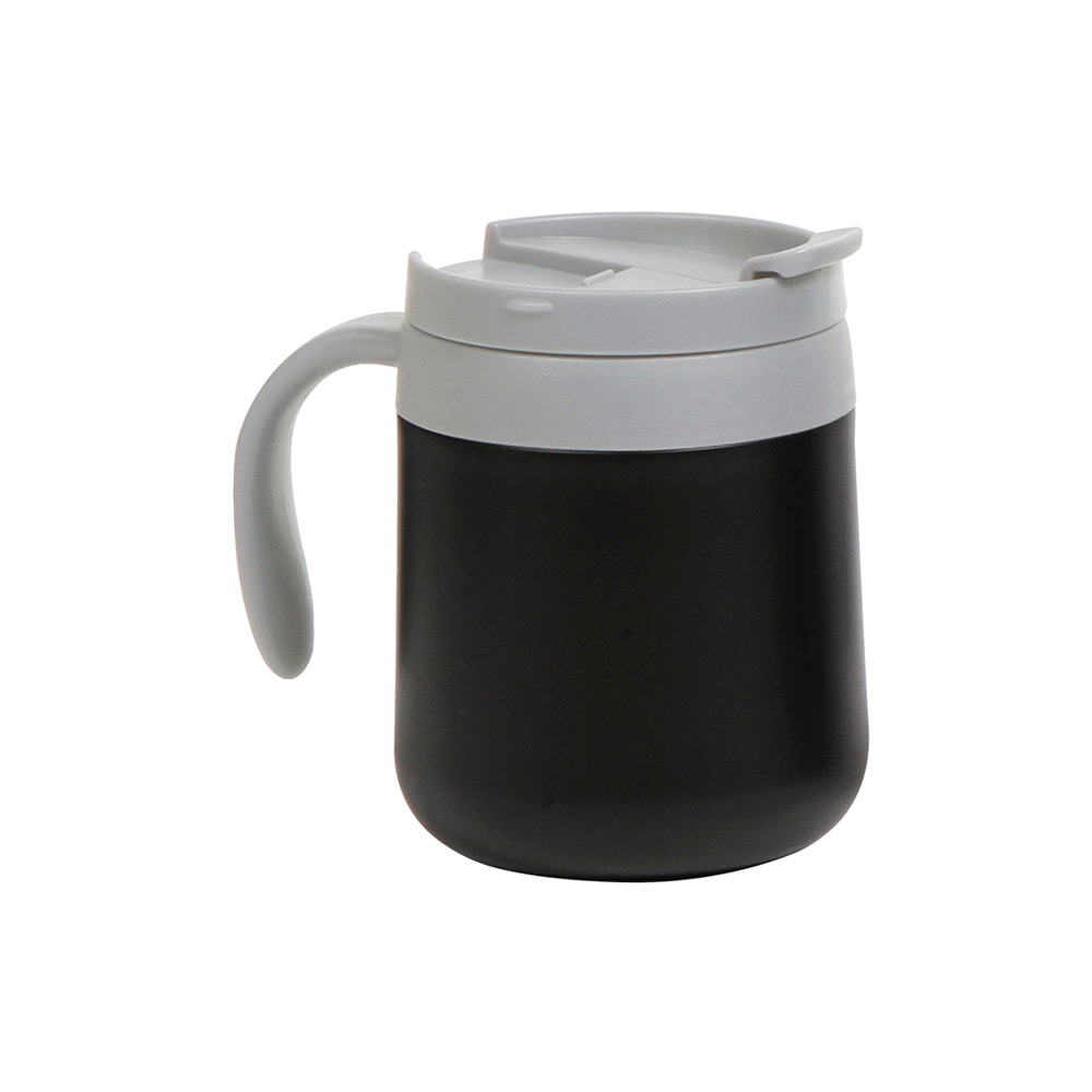 TE-100, Taza Dávao. Taza térmica de en acero inoxidable doble pared, con asa y tapa de polipropileno (PP). Fabricado en materiales de grado alimenticio, mantiene bebidas frías o calientes por un largo tiempo, no usar en microondas, capacidad 390 ml. Incluye caja de cartón individual.