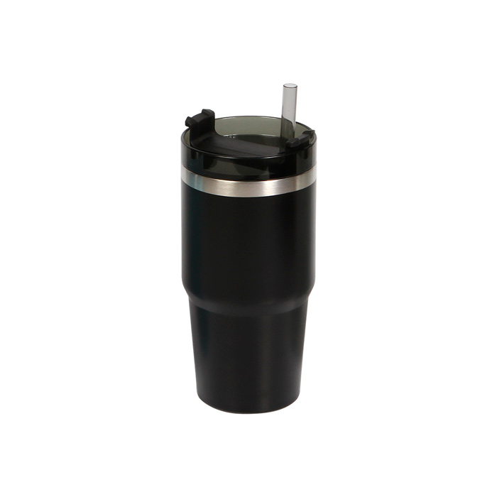 TE-136, Vaso de acero inoxidable doble pared con tapa y popote de plástico, fabricado en materiales de grado alimenticio, mantiene bebidas frías o calientes por un largo tiempo. No usar en microondas, capacidad de 600 ml. Incluye caja de cartón individual.