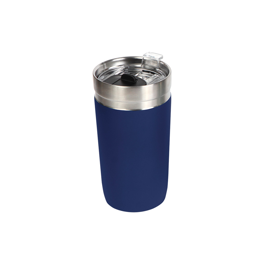 TE-157, Vaso de acero inoxidable doble pared con tapa de plástico deslizable. Fabricado en materiales de grado alimenticio, mantiene bebidas frías o calientes por un largo tiempo. No usar en microondas. Capacidad 473 ml. Incluye caja de cartón individual.