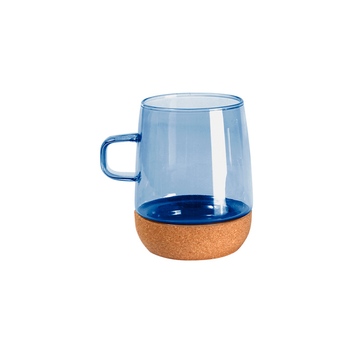 TE-167, Taza de vidrio de borosilicato con base desprendible de corcho, fabricado en materiales de grado alimenticio, apto para microondas (sin base de corcho). Capacidad de 473 ml. Incluye caja de cartón individual.