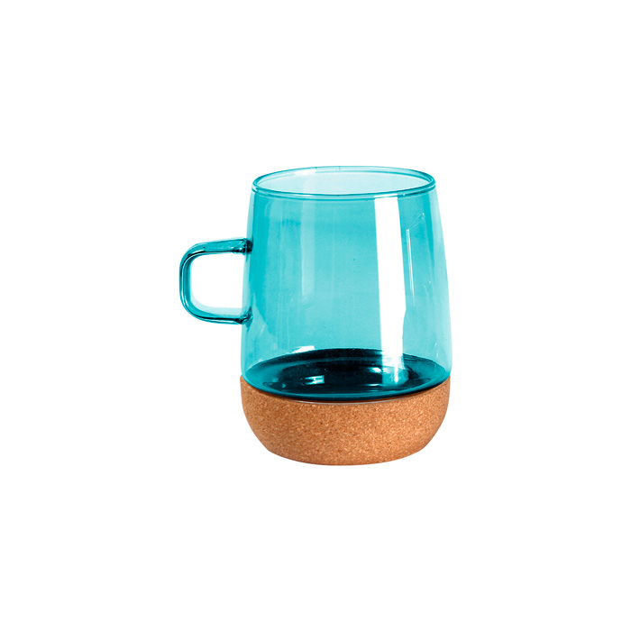 TE-167, Taza de vidrio de borosilicato con base desprendible de corcho, fabricado en materiales de grado alimenticio, apto para microondas (sin base de corcho). Capacidad de 473 ml. Incluye caja de cartón individual.