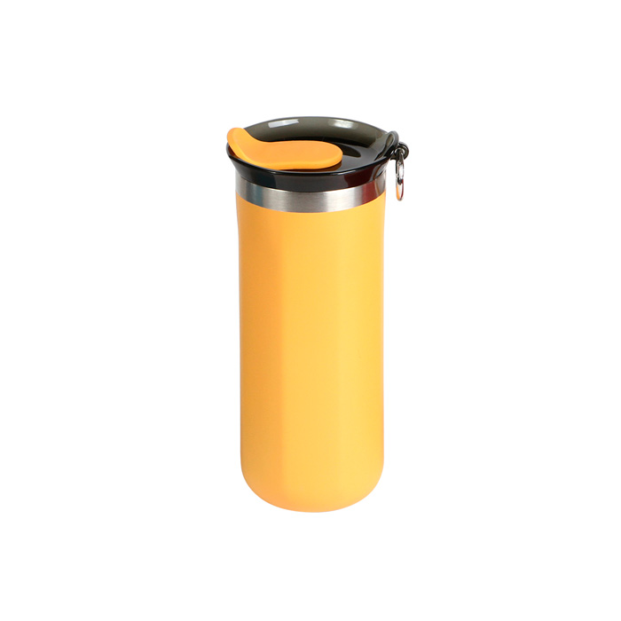 TE-177, Termo promocional de acero inoxidable con tapa fabricada en plástico ABS y silicona con aro metálico. Capacidad de 450 ml. Incluye caja individual ideal para llevar tus bebidas calientes por la mañana sin sufrir derrames ni accidente.